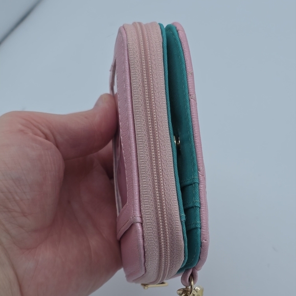Polly Pocket Pink & Aqua Quilted Bi-Fold Zippered Coin Purse Wallet w/ Charm - Picture 4 of 8